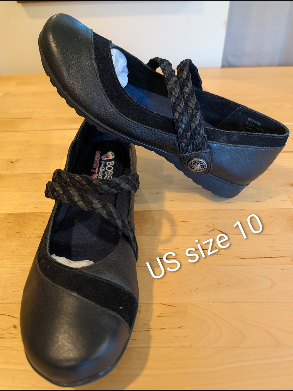 Black Braided Strap Mary Jane Flats Leather Upper. - Picture 7 of 11